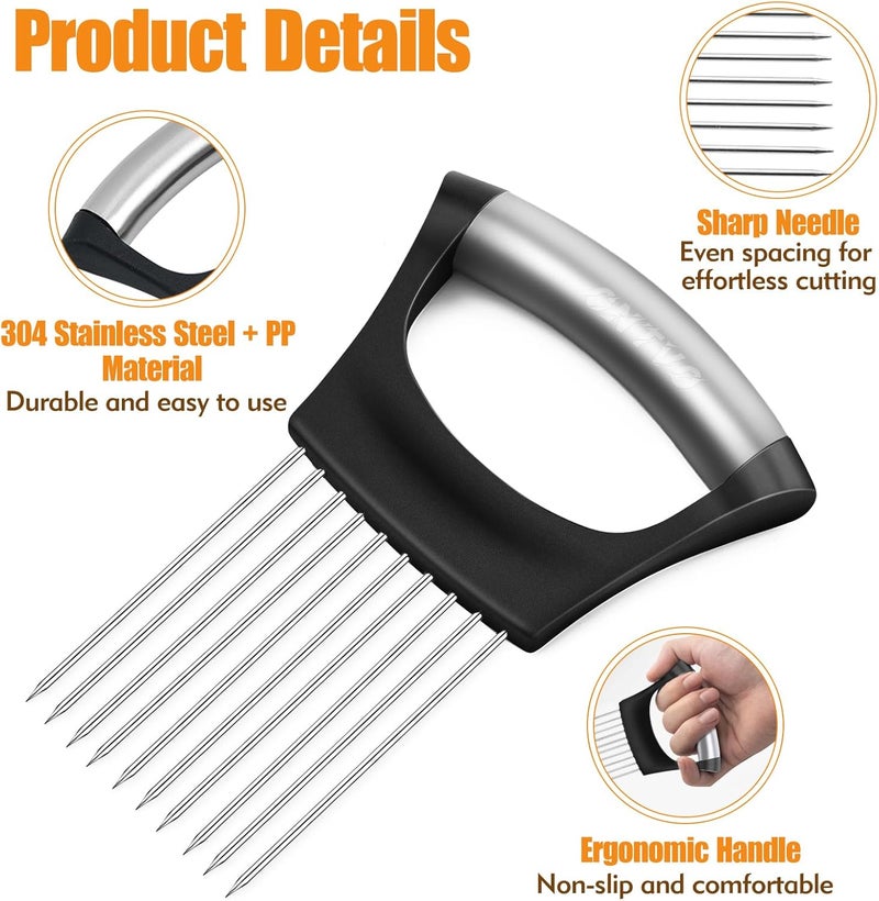 CNTVO Onion Holder for Slicing, Stainless Steel Onion Slicer, Onions Slicer Holder with Protective Cover, Multi-Use Vegetable Chopper for Onions Tomatoes Avocados Potato Eggs Kiwifruit Meat Lemon - Image 3